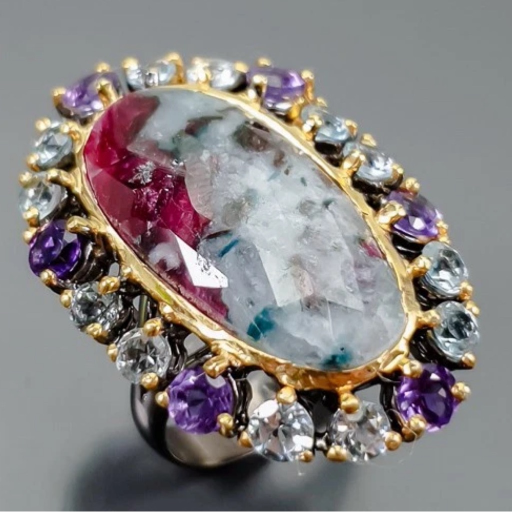 Breathtaking Genuine Zoisite Topaz Amethyst Ring 380$
